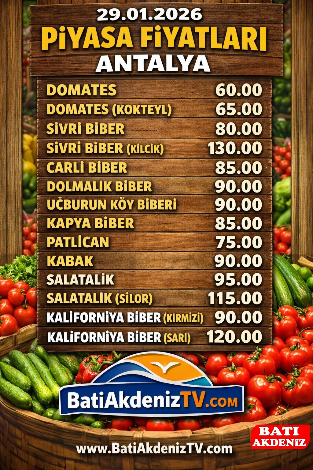 Antalya Hal Fiyatları Antalya Hal Fiyatları 29 Ocak 2026