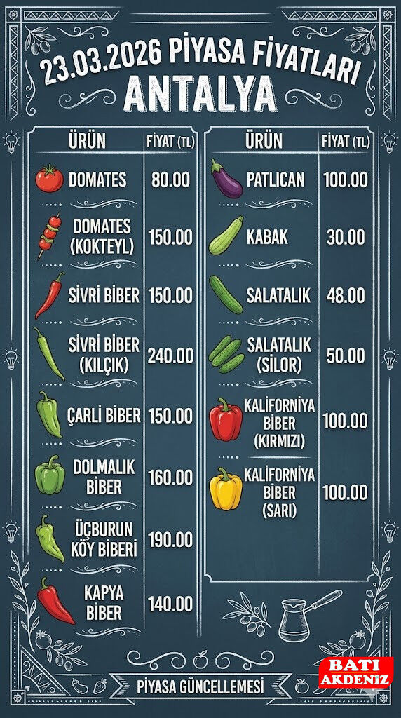 Antalya Hal Fiyatları 23 Mart 2026