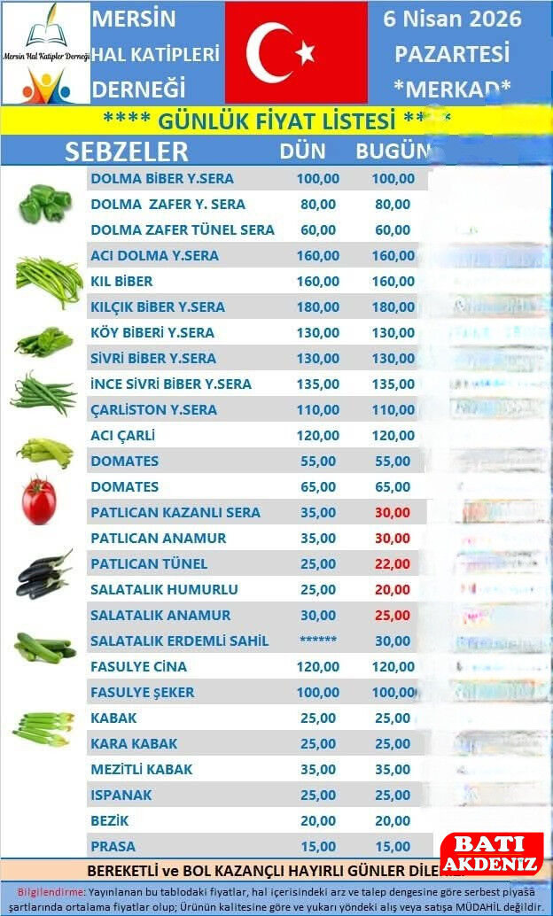 Mersin hal fiyatları-1