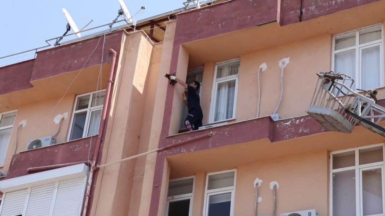 4.kattan düşmek üzere olan kedi son anda yakalandı