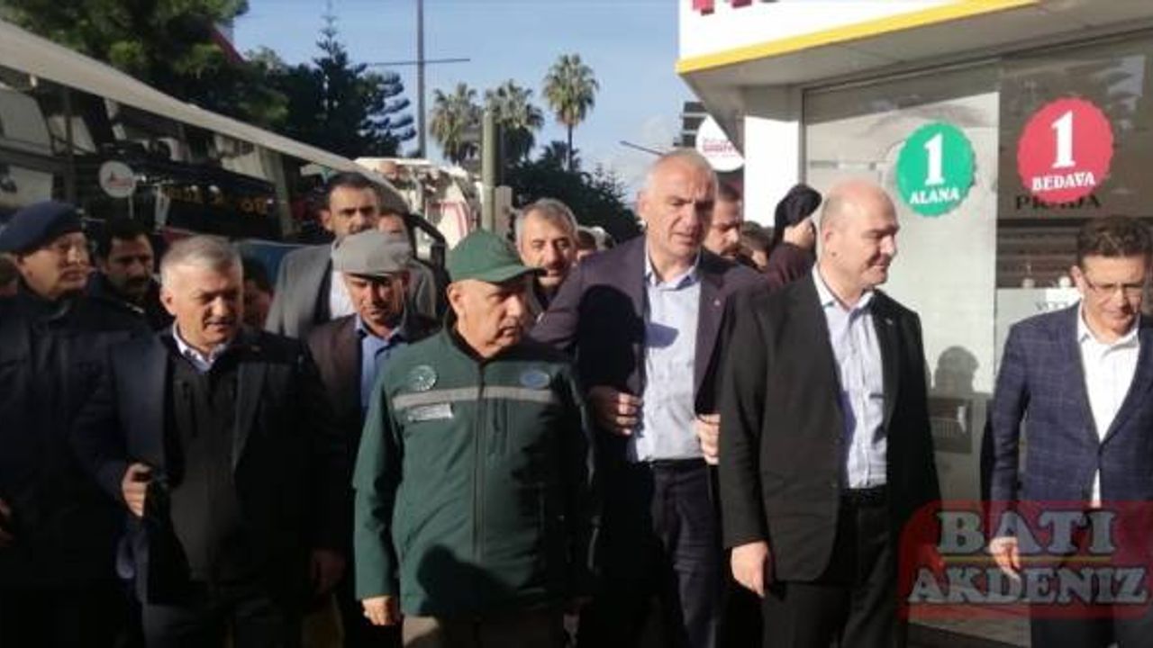 Bakanlar Soylu, Kirişci ve Ersoy, Kumluca'da incelemelerde bulunuyor