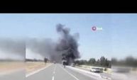 Antalya’da seyir halindeki tırın lastikleri alev aldı