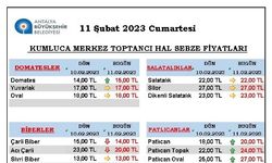 11 Şubat 2023 Kumluca Hal Fiyatları Piyasa Bugün