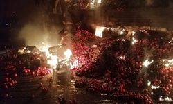 Mersin'de domates yüklü kamyonda yangın çıktı