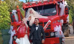 Hafriyat kamyonu gelin arabası oldu