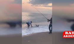 Amatör balıkçının oltasına köpek balığı takıldı!