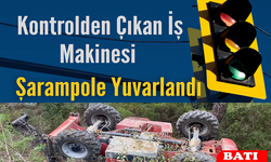 Kontrolden Çıkan İş Makinesi Şarampole Yuvarlandı