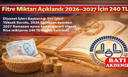 2026–2027 İçin Fitre Miktarı 240 TL olarak  Açıklandı