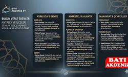 Antalya ve İlçelerinde Bugün Vefat Edenler