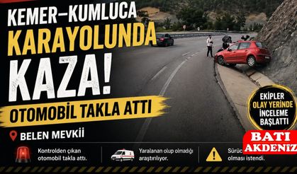 Kemer–Kumluca Karayolunda Korkutan Kaza: Otomobil Takla Attı
