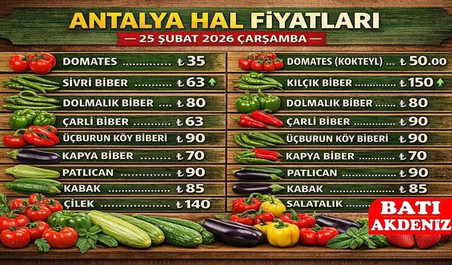 Antalya Hal Fiyatları 25 Şubat 2026 Çarşamba Piyasa