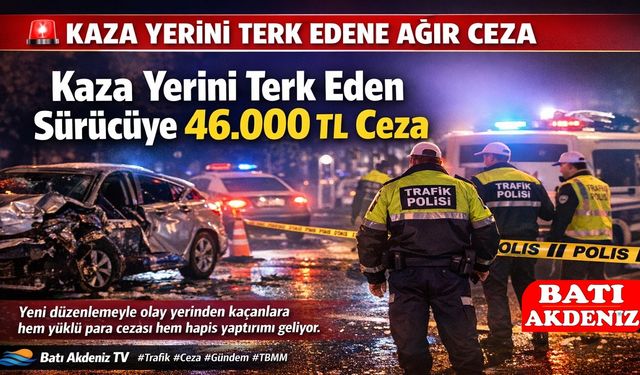 Kaza yerini terkeden sürücüye 46 Binlira ceza