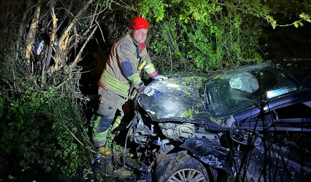 Düzce'de otomobil dereye yuvarlandı: 1 yaralı