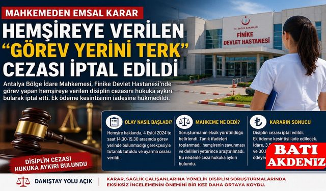 Finike Devlet Hastanesi’nde Hemşireye Verilen Disiplin Cezası Mahkemeden Döndü