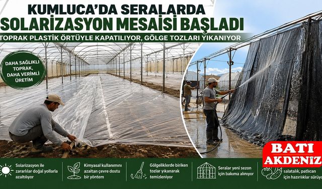 Kumluca'da Seralarda Solarizasyon Mesaisi Başladı: Toprak Plastik Örtüyle Kapatılıyor, Gölge Tozları Yıkanıyor