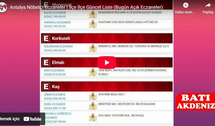 Antalya Nöbetçi Eczaneler Açıklandı | İlçe İlçe Güncel Liste (Bugün)