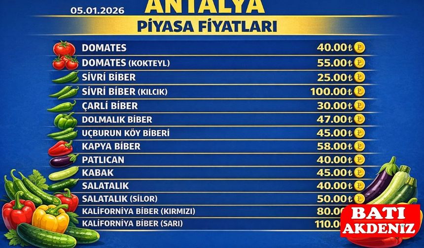 Antalya Hal Fiyatları Güncellendi