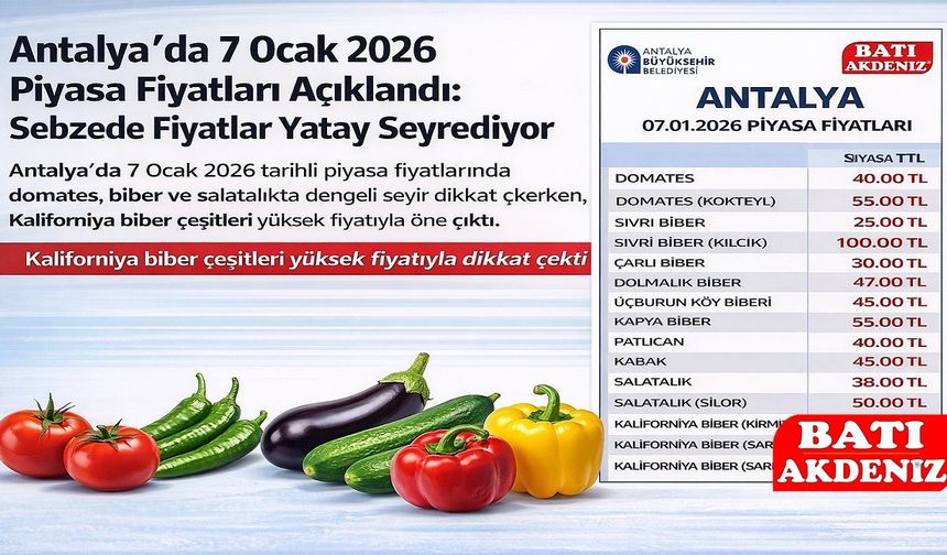 Antalya’da 7 Ocak 2026 Piyasa Fiyatları Açıklandı: Sebzede Fiyatlar Yatay Seyrediyor
