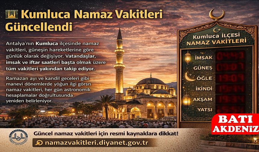 Kumluca Namaz Vakitleri