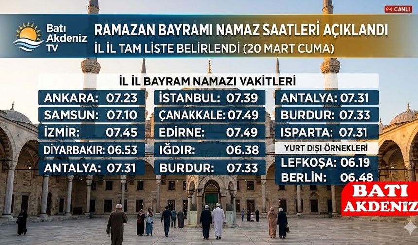 Ramazan Bayramı Namaz Saatleri 2026: Antalya ve İl İl Bayram Namazı Vakitleri