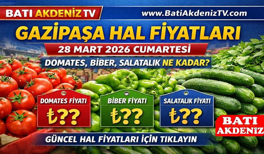 Gazipaşa Hal Fiyatları 28 Mart 2026: Domates, Biber, Salatalık Fiyatları Bugün Ne Kadar?