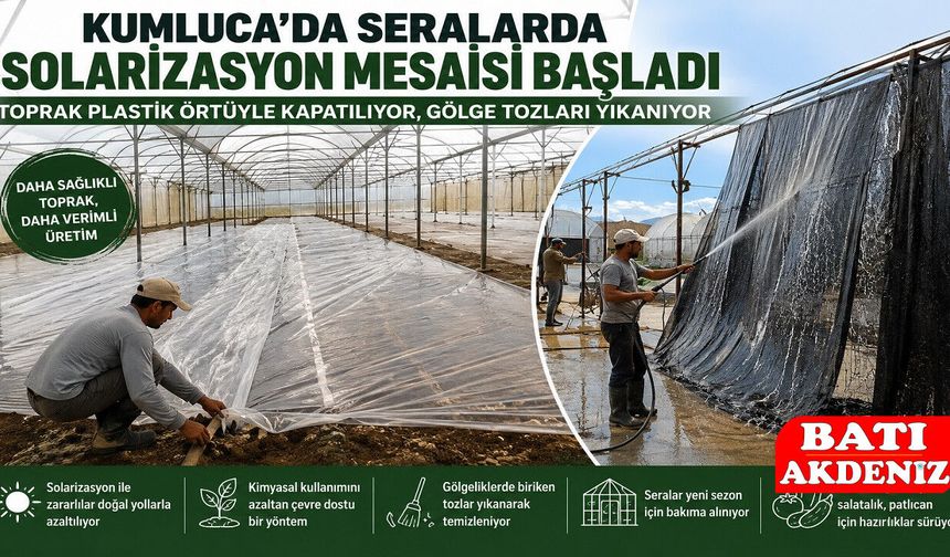 Kumluca'da Seralarda Solarizasyon Mesaisi Başladı: Toprak Plastik Örtüyle Kapatılıyor, Gölge Tozları Yıkanıyor