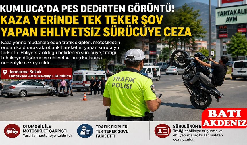 Kumluca'da Pes Dedirten Görüntü: Kaza Yerinde Tek Teker Şov Yapan Ehliyetsiz Sürücüye Ceza